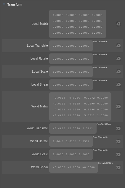 A location's Transform section in the Scene Inspector