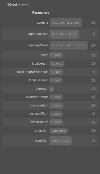 Camera parameters in the Scene Inspector