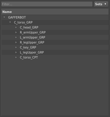 The scene hierarchy, expanded down two levels
