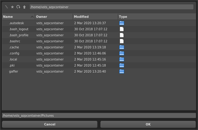 A custom default path in an image node's file browser