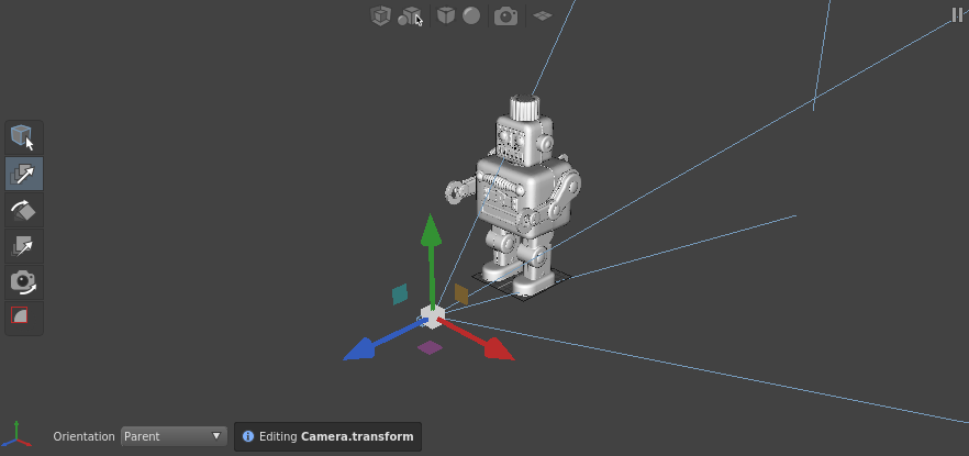 The camera, repositioned, in the Viewer