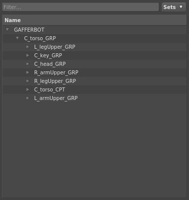 The scene hierarchy, expanded down two levels