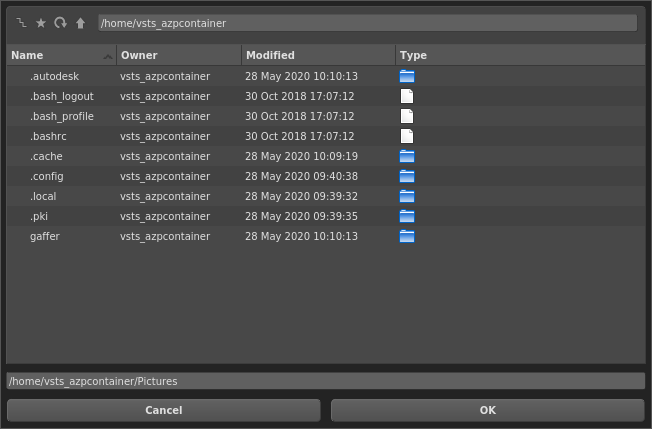 A custom default path in an image node's file browser