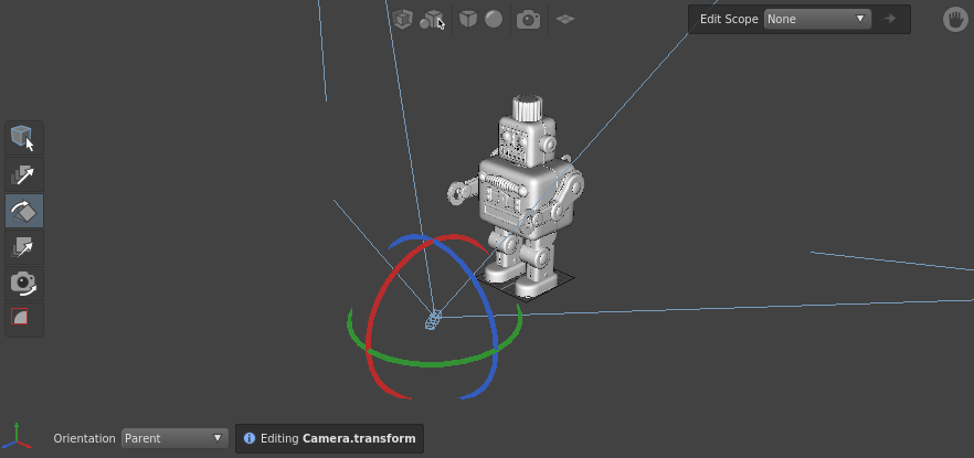 The camera, rotated, in the Viewer