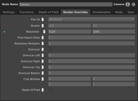 The Resolution override plug in the Render Overrides tab in the Node Editor