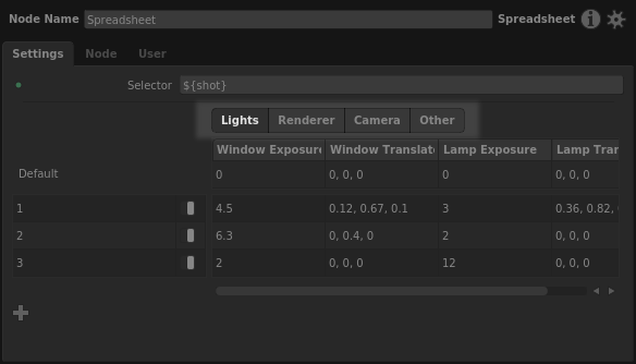 Column sections in the Spreadsheet node interface