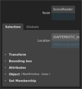 All of a location's property sections in the Selection tab Scene Inspector
