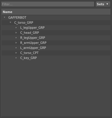 The scene hierarchy, expanded down two levels
