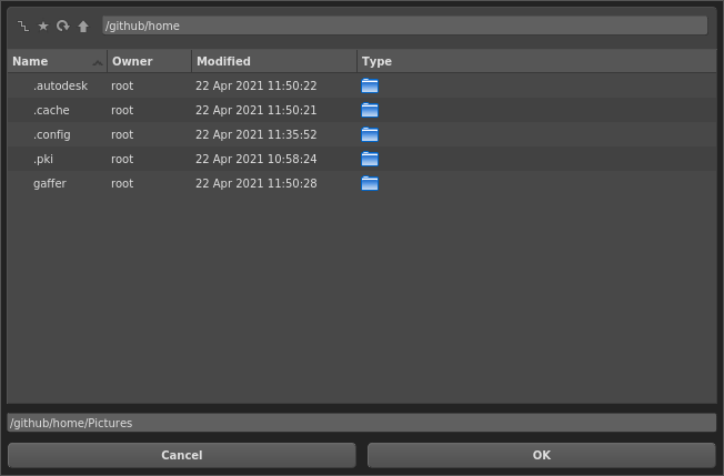 A custom default path in an image node's file browser