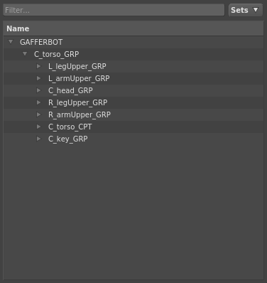 The scene hierarchy, expanded down two levels