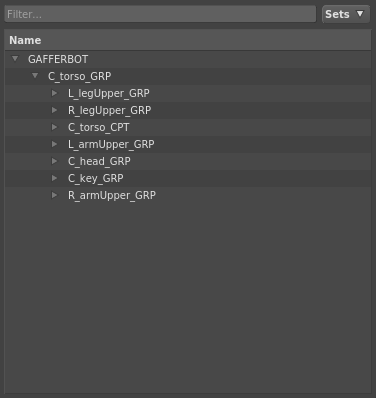 The scene hierarchy, expanded down two levels