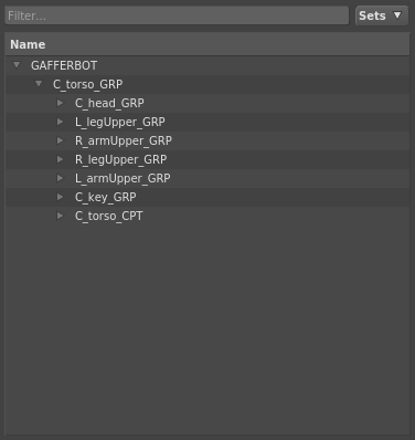 The scene hierarchy, expanded down two levels