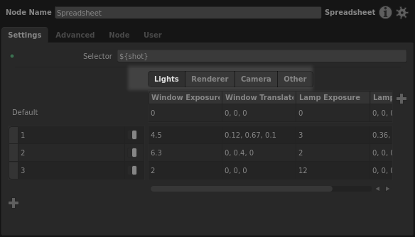 Column sections in the Spreadsheet node interface