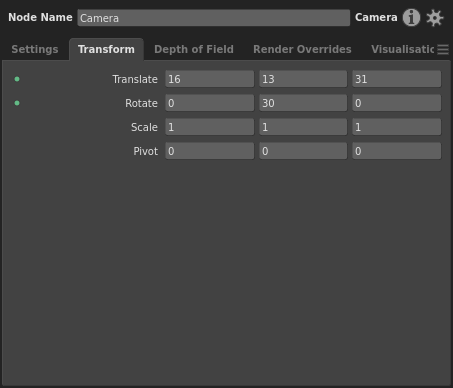 The camera's transform values