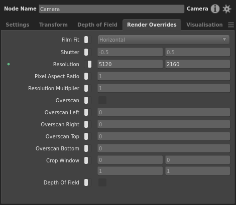 The Resolution override plug in the Render Overrides tab in the Node Editor