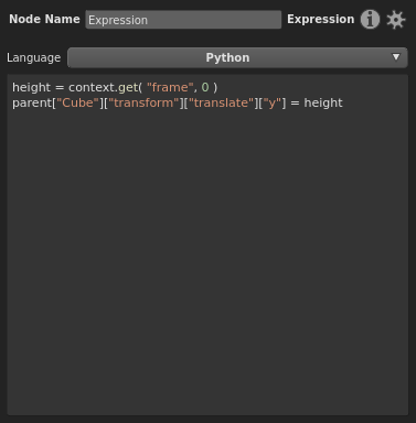 The Expression node's code from the prior network.