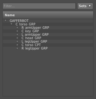 The scene hierarchy, expanded down two levels