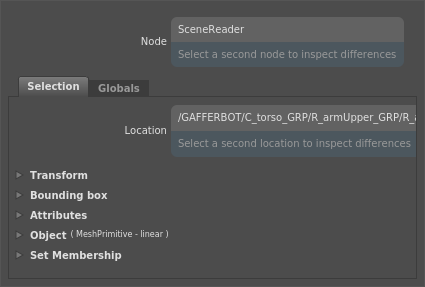 All of a location's property sections in the Selection tab Scene Inspector