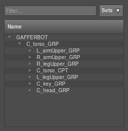 The scene hierarchy, expanded down two levels