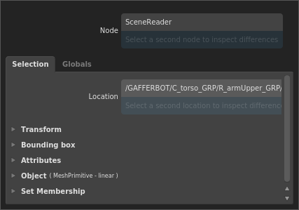 All of a location's property sections in the Selection tab Scene Inspector