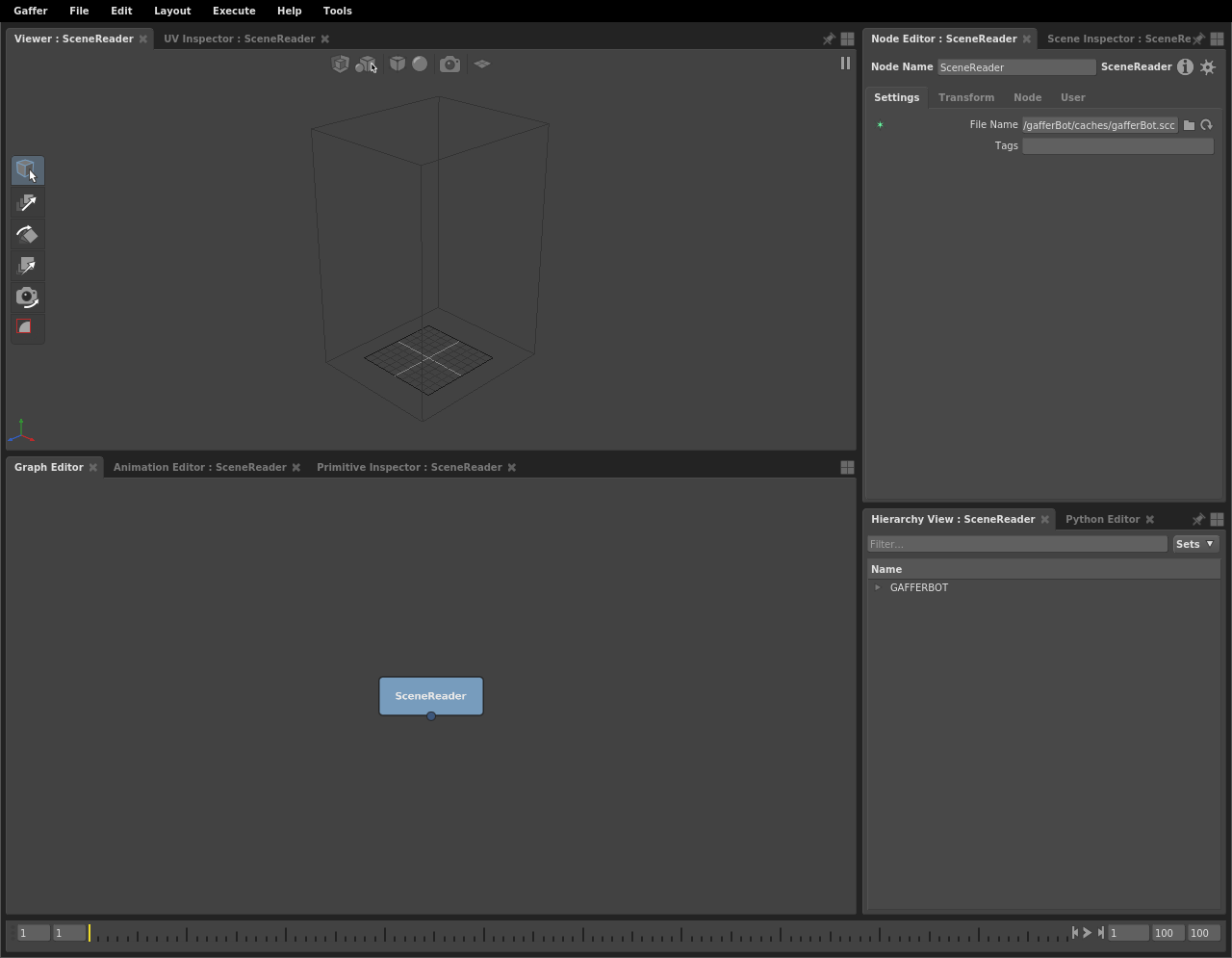 The bounding box of the selected SceneReader node