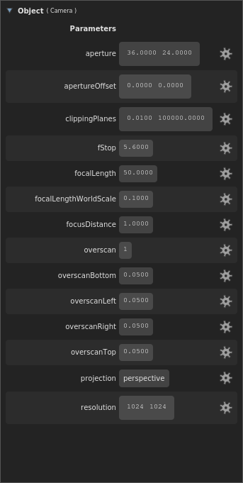 Camera parameters in the Scene Inspector