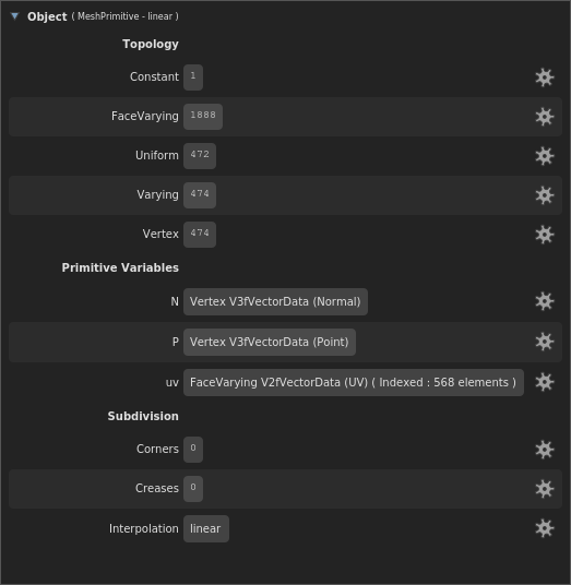 A location's Object section in the Scene Inspector