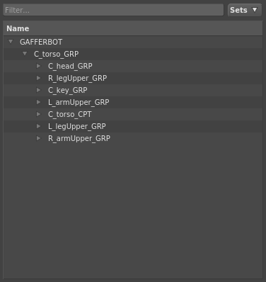 The scene hierarchy, expanded down two levels