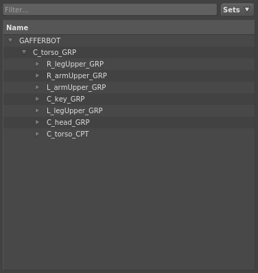 The scene hierarchy, expanded down two levels