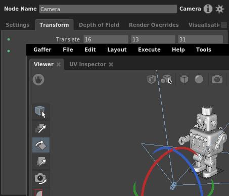 The camera's transform values