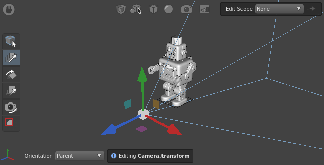 The camera, repositioned, in the Viewer