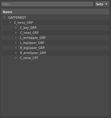 The scene hierarchy, expanded down two levels