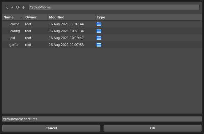 A custom default path in an image node's file browser