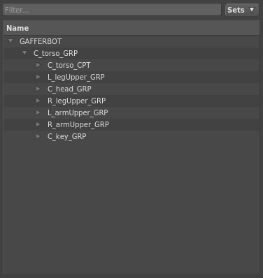 The scene hierarchy, expanded down two levels