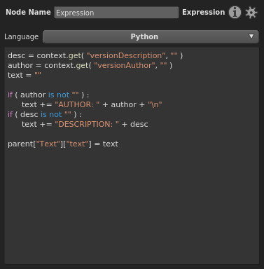 The expression code drives a plug in the main branch, but will be empty if the appropriate Context Variables haven't been assigned.