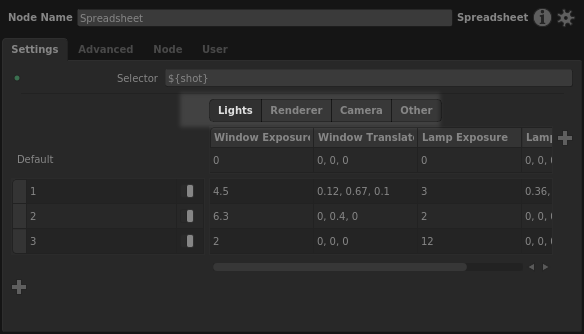 Column sections in the Spreadsheet node interface