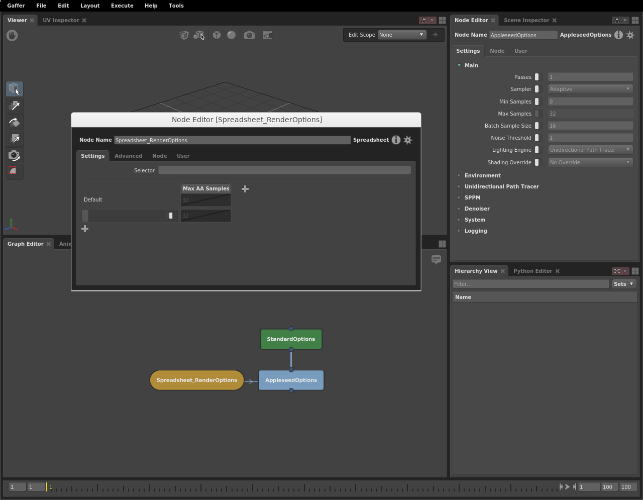 Spreadsheet node in the Graph Editor and a new Node Editor window