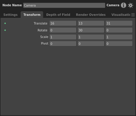 The camera's transform values