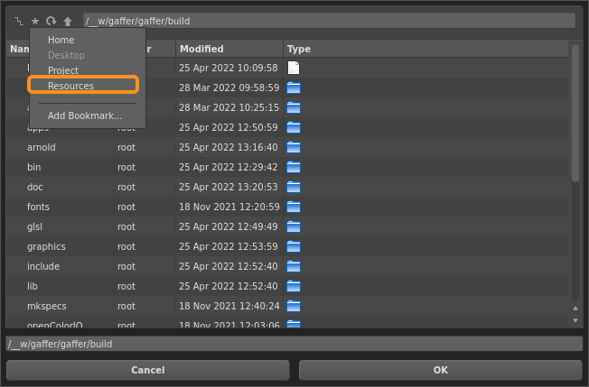 A custom default bookmark in a file browser