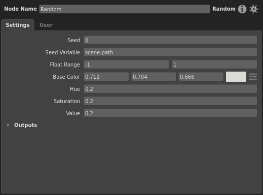 The plugs of the Random node, with the Context Entry referencing `scene:path` to vary the translation per location.