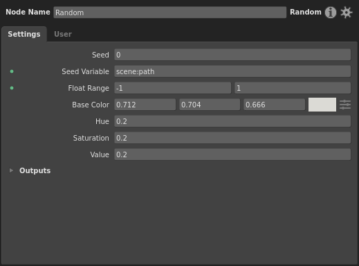 The plugs of the Random node, with the Context Entry referencing `scene:path` to vary the translation per location.