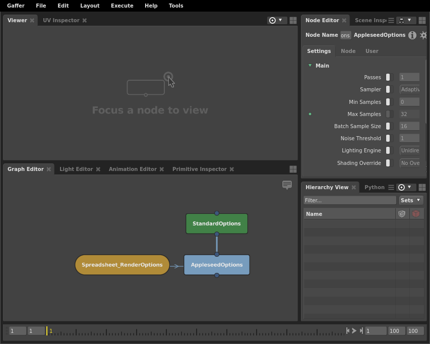 Spreadsheet node in the Graph Editor and a new Node Editor window