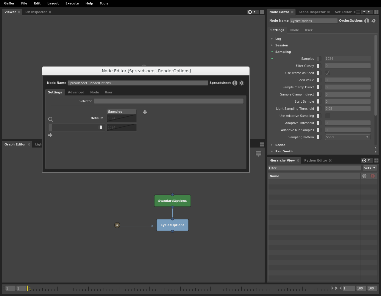 Spreadsheet node in the Graph Editor and a new Node Editor window