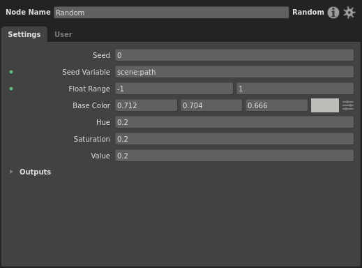 The plugs of the Random node, with the Context Entry referencing `scene:path` to vary the translation per location.