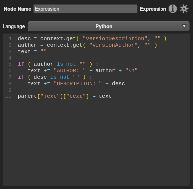 The expression code drives a plug in the main branch, but will be empty if the appropriate Context Variables haven't been assigned.