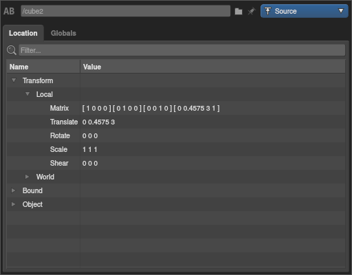 The queried location in the Scene Inspector.