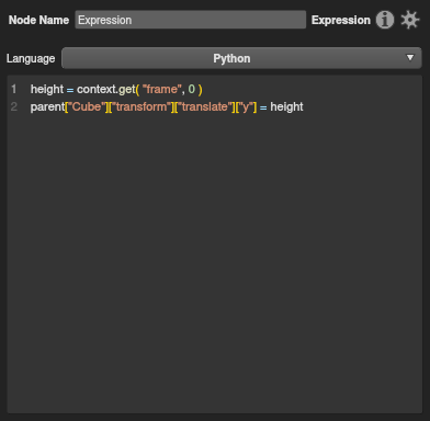 The Expression node's code from the prior network.