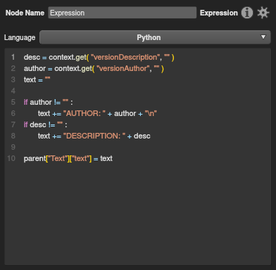 The expression code drives a plug in the main branch, but will be empty if the appropriate Context Variables haven't been assigned.