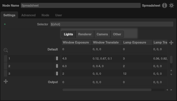 Column sections in the Spreadsheet node interface