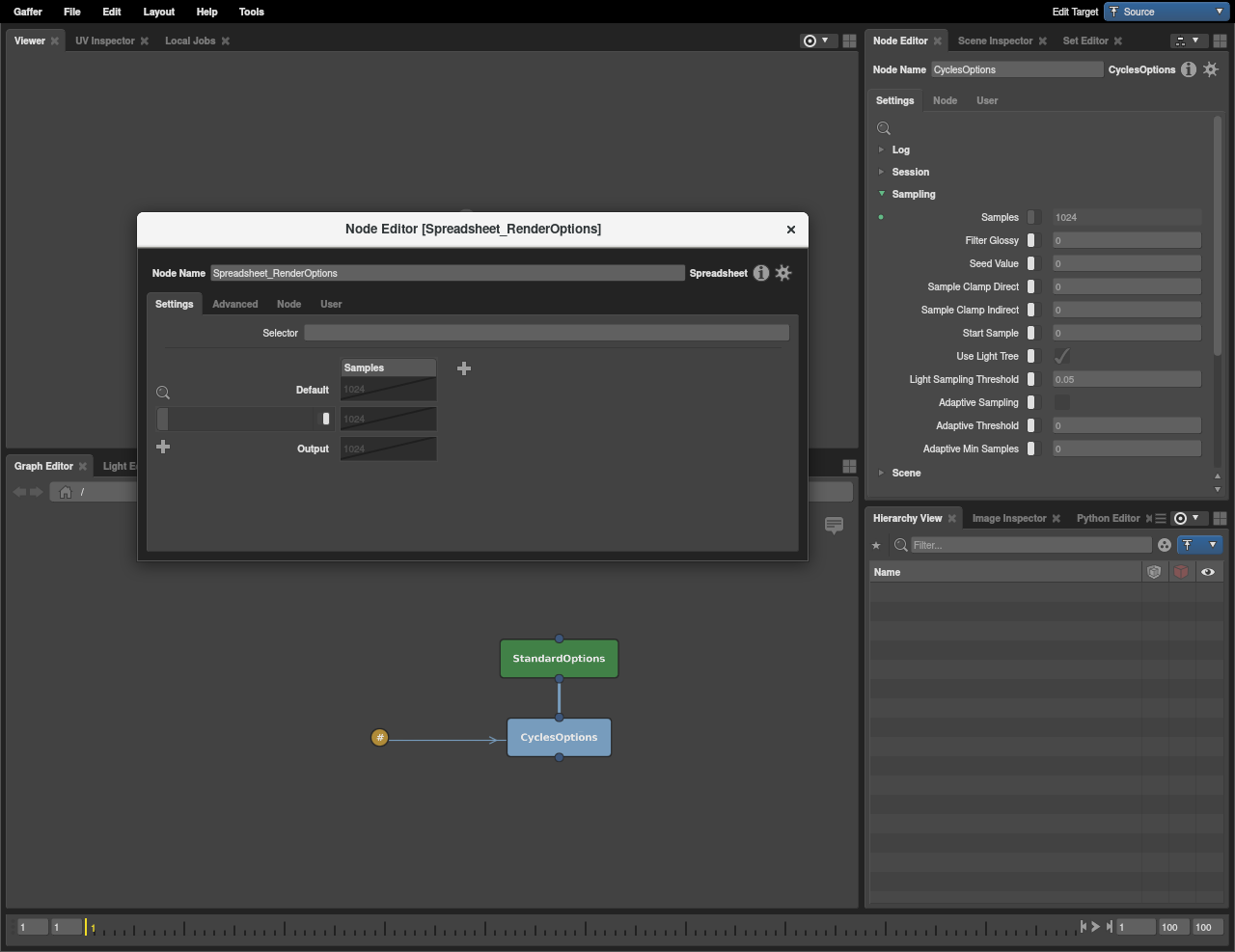 Spreadsheet node in the Graph Editor and a new Node Editor window